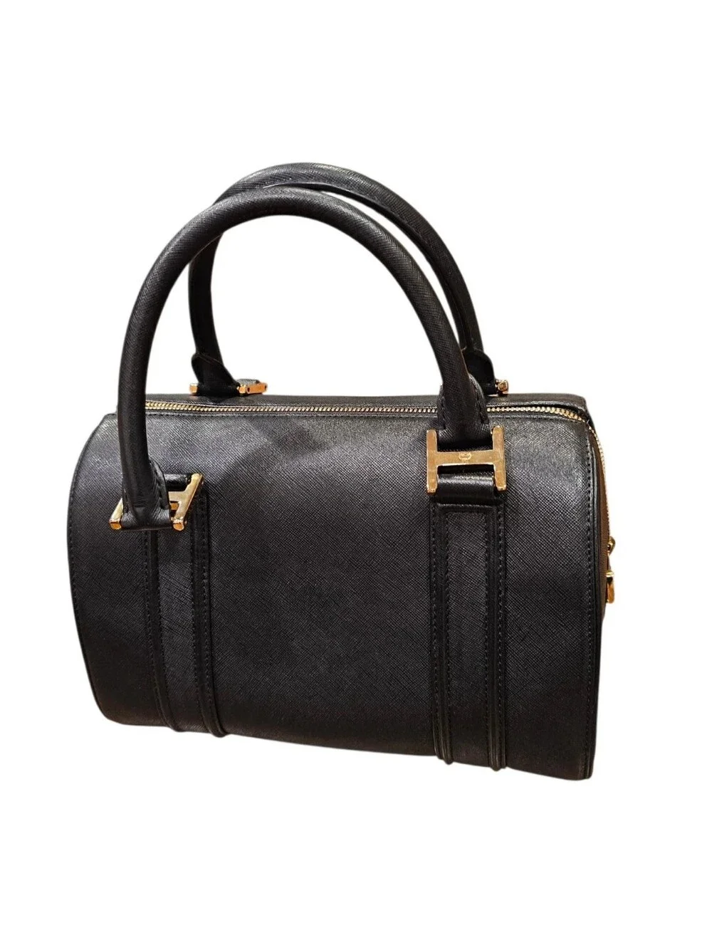 MCM Black Leather Boston Bag Satchel with Gold Hardware